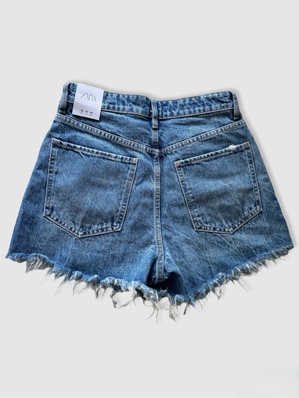 Zara Medium Blue Distressed Denim Shorts